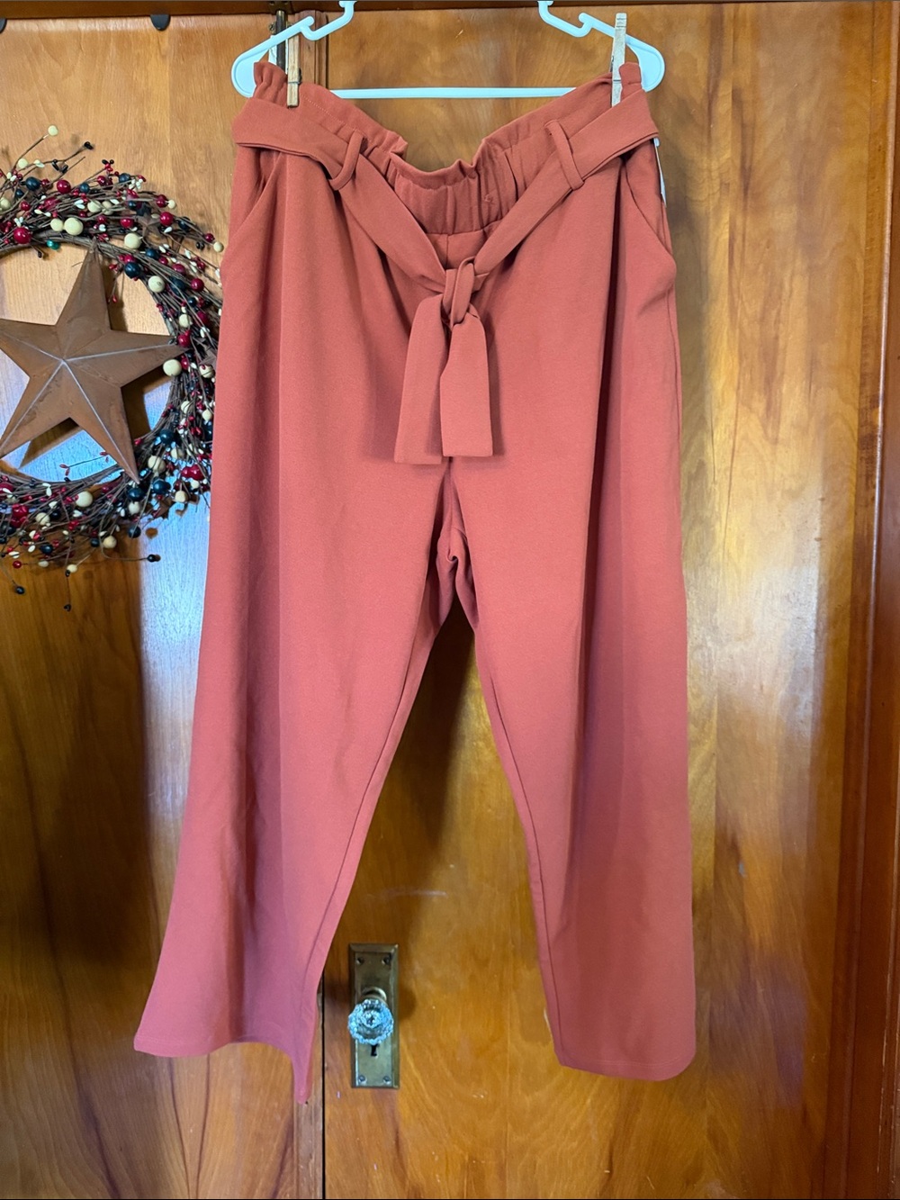 Maurices Wide-Leg Tie-Waist Pants in Rust
